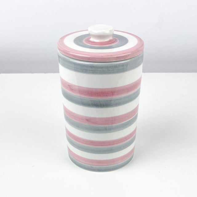 1970s 1970s Italian Grey and Pink Striped Ceramic Canister Containers For Sale - Image 5 of 13