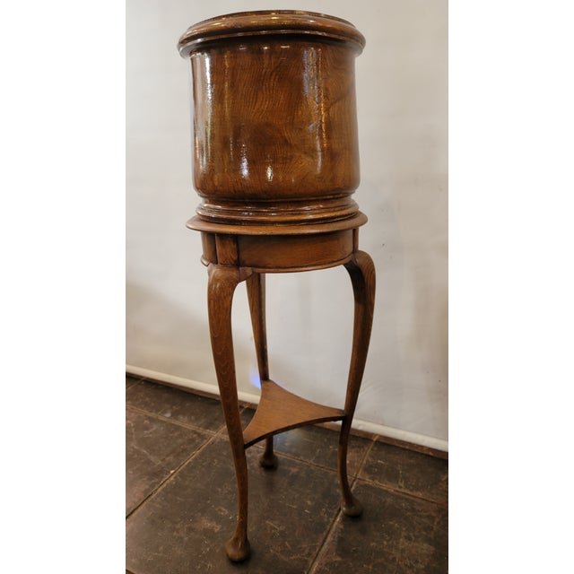 Wood Antique Oak Jardiniere Plant Stand With Metal Insert English For Sale - Image 7 of 8