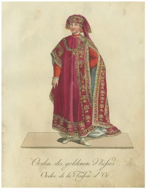 Schwan, Knight of the Golden Fleece: 1791 Hand-Colored Engraving in Ceremonial Robes, 1791, Print