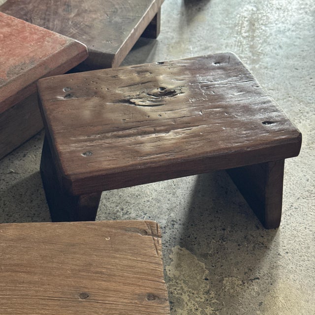 Small Side Stool in Upcycled Organic Chocolate Brown Teak, 1990s For Sale - Image 9 of 10