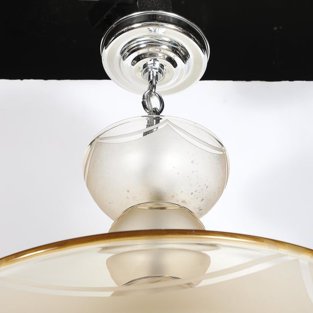 1930s Art Deco Signed Daum Frosted Rose-Hue Saucer-Form Pendant Chandelier For Sale - Image 12 of 18