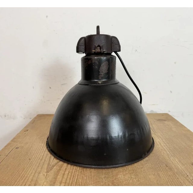 Industrial Bauhaus Black Enamel Pendant Light from Elektrosvit, 1930s For Sale - Image 10 of 18