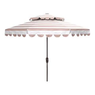 Vienna 9 Ft Double Top Umbrella - Beige/White For Sale