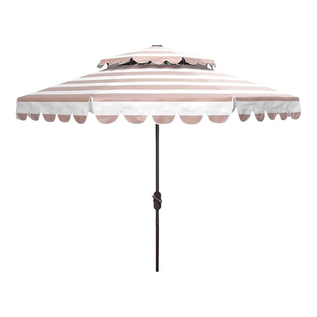 Vienna 9 Ft Double Top Umbrella - Beige/White For Sale