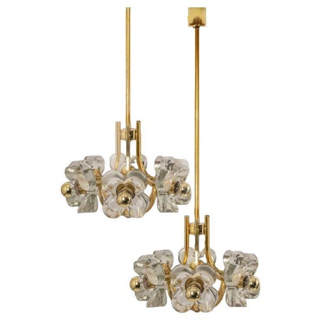 Modernist Glass and Brass Chandelier from Simon and Schelle, 1960s For Sale - Image 12 of 12