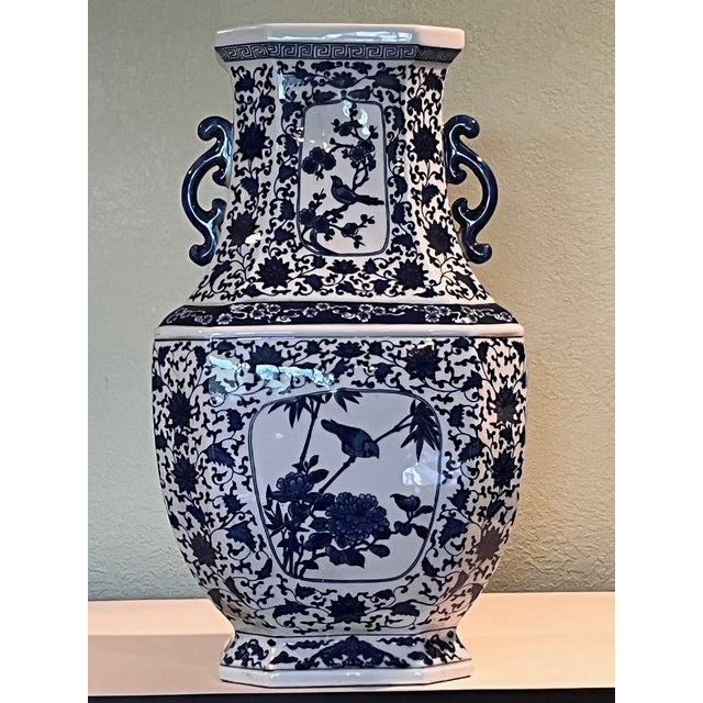 Blue Late 20th Century Large 18" Blue & White Chinese Porcelain Dragon Vase Square Chinoiserie For Sale - Image 8 of 8
