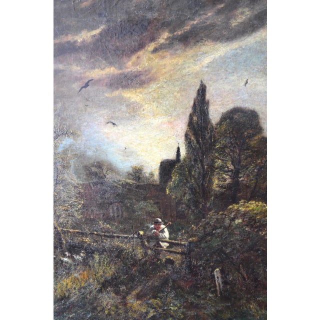 Large English Victorian oil painting. Unsigned but obviously painted by a talented artist. Full of atmosphere and a hint...