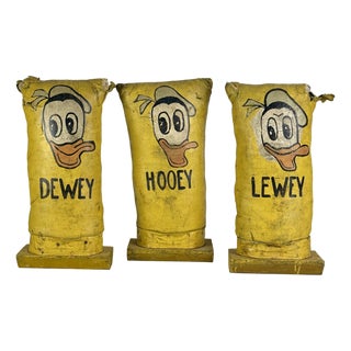 Set of 3 Vintage Carnival Knock Downs Featuring Hooey, Dewey, & Lewey, Donald Duck Folk Art Americana For Sale