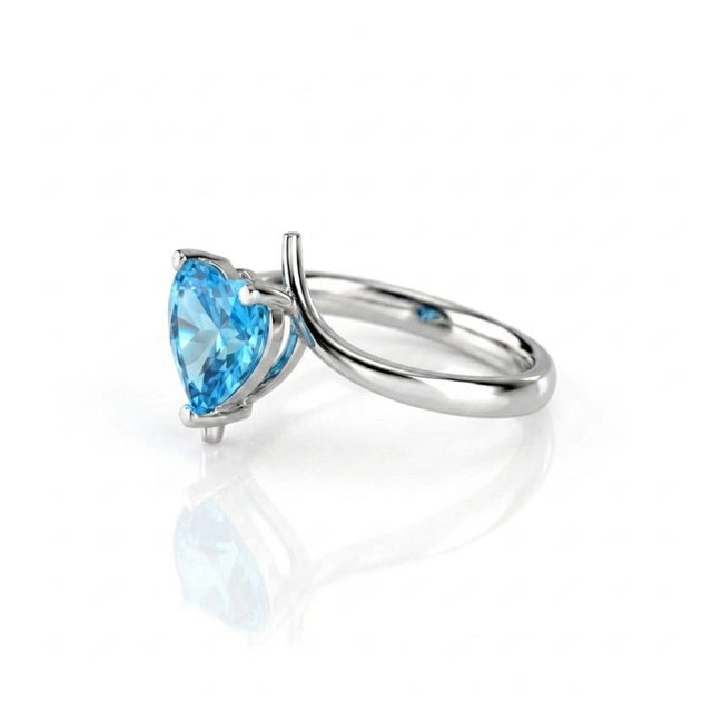 Minimalist Swiss Blue Topaz Heart Shape Stacking Ring in 925 Sterling Silver Us 7 For Sale - Image 4 of 5