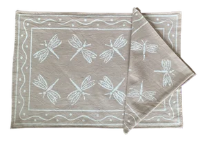 Brand New -12 Items - 6 Dragonfly Design Cotton Placemats & 6 Matching Napkins