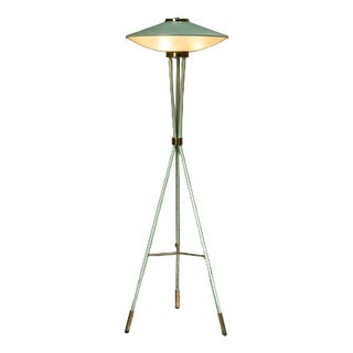 Sage Green Lacquered Floor Lamp with Brass Details from Stilnovo, Italy, 1955 For Sale