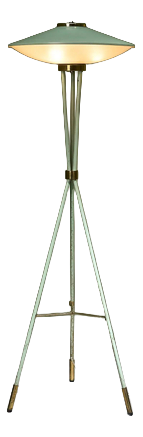 Sage Green Lacquered Floor Lamp with Brass Details from Stilnovo, Italy, 1955