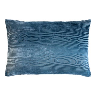 Kevin O'Brien Woodgrain Faux Bois Denim Cut Velvet 14 x 20" Pillow For Sale