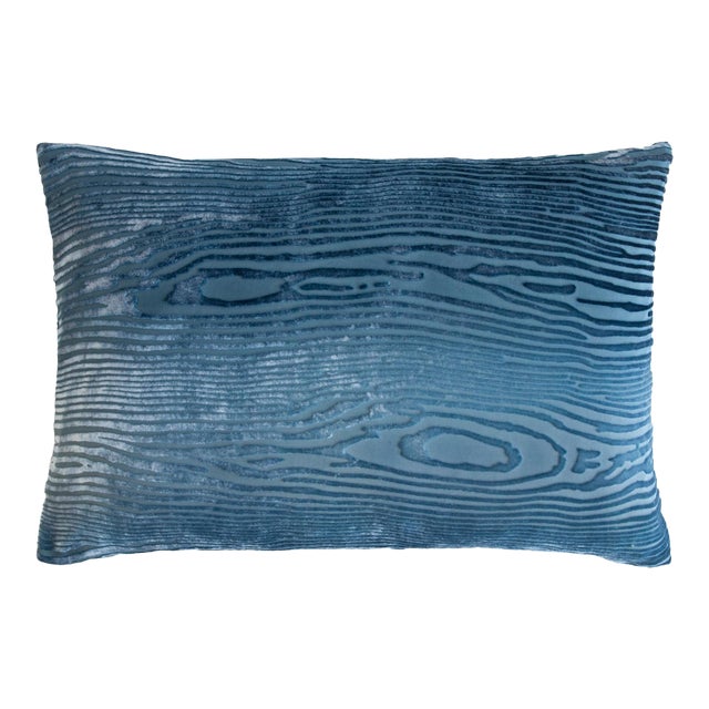 Kevin O'Brien Woodgrain Faux Bois Denim Cut Velvet 14 x 20" Pillow For Sale