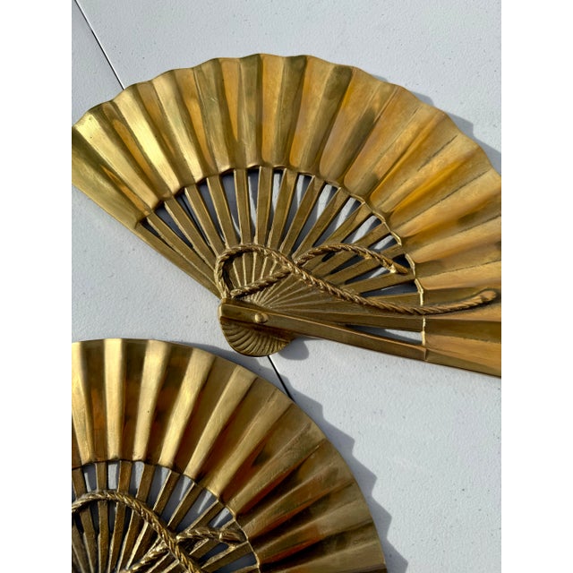 Vintage Mid-Century Modern Brass Fan Wall Hangings - Set of 3 For Sale - Image 4 of 10