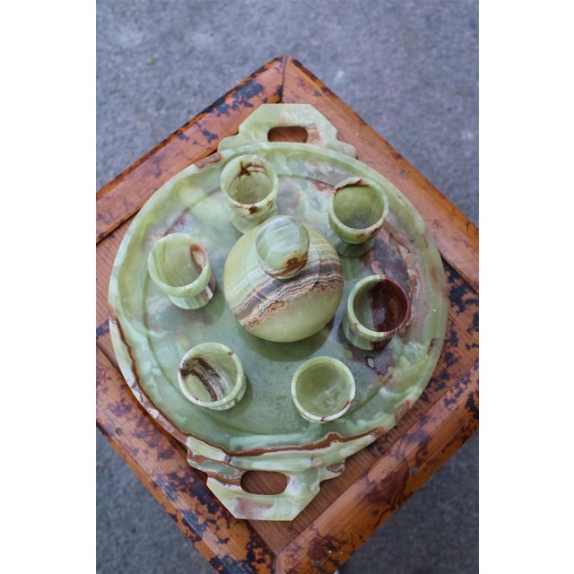 Tanzanian Green Onyx Rosolio Tray with Bottle and Glasses, Italy, 1950s, Set of 8 For Sale - Image 6 of 15