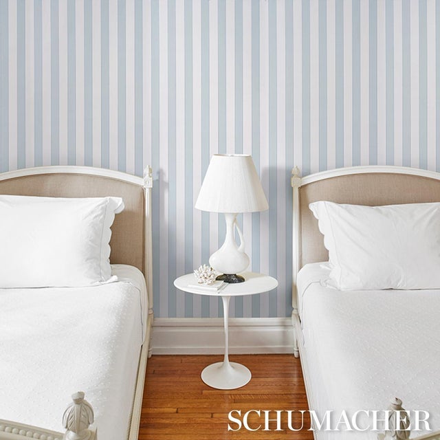 2020s Schumacher Louise Stripe Wallcovering In Ice For Sale - Image 5 of 6