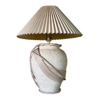 Vintage Organic Pottery and Rattan Sculptural Table Lamp For Sale