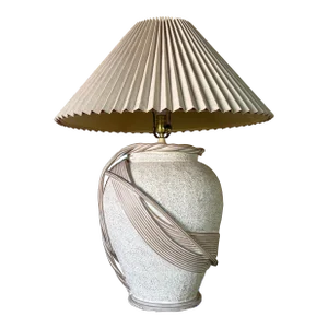 Vintage Organic Pottery and Rattan Sculptural Table Lamp