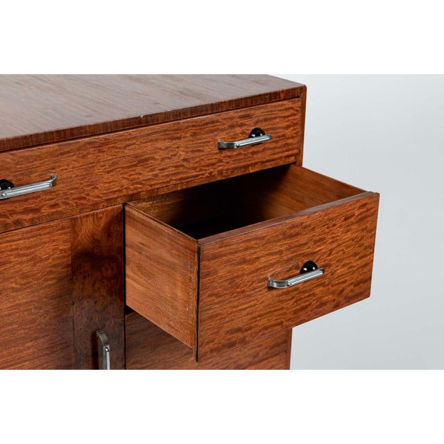 Art Deco Tiger Wood Dresser Cabinet, Vintage Streamline Modern 1940s For Sale - Image 9 of 15