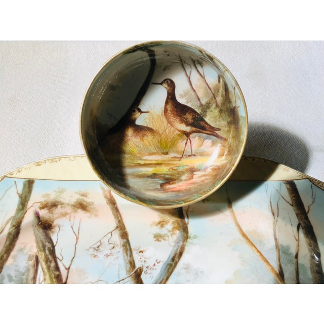 19th Century Magnificent Limoges Game Platter With Compote - Hand-Painted Forest Scene For Sale - Image 14 of 18