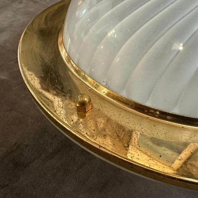 1970s Mid-Century Modern Gilded Metal and Murano Glass Ceiling or Wall Light For Sale - Image 14 of 15