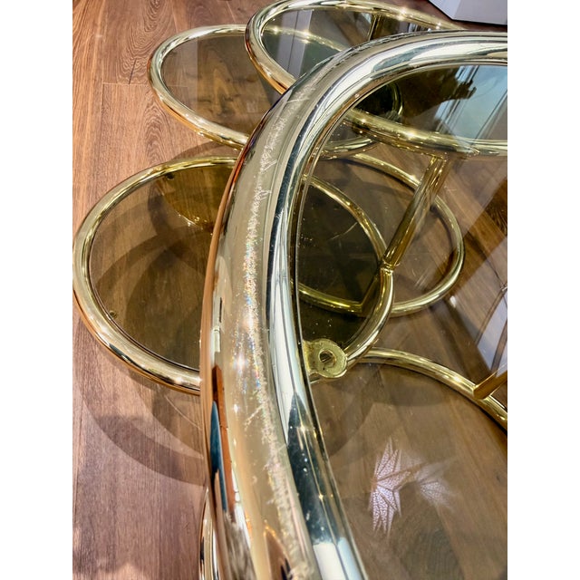 Milo Baughman Vintage Brass & Glass Nesting Coffee Table Set + Side Table | in the Style of Milo Baughman | Hollywood Regency For Sale - Image 4 of 10