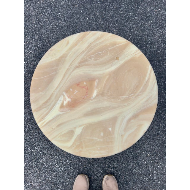 Mid-Century Modern 1970s Carrarra Marble Italian Regency Style Small Tripod Table With Brass Finish Legs, Mid-Century Modern For Sale - Image 3 of 8