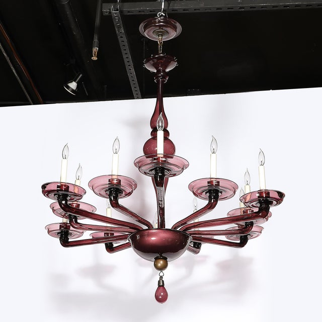 Modernist Hand-Blown Classical Amethyst Murano Glass Chandelier by Lorin Marsh For Sale - Image 14 of 18