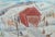 Charming vintage midcentury watercolor painting of a covered red bridge in the snow, possibly Vermont or other New England...