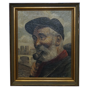 Jma Kensinck, Man Smoking a Pipe, Oil on Canvas, Framed