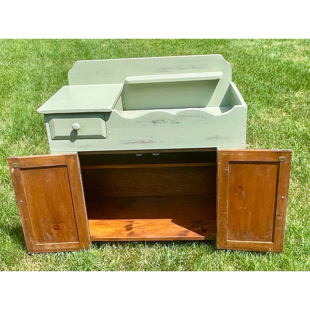 Mid 20th Century Restored Mid-Century Country Style Sage Green Dry Sink For Sale - Image 5 of 13