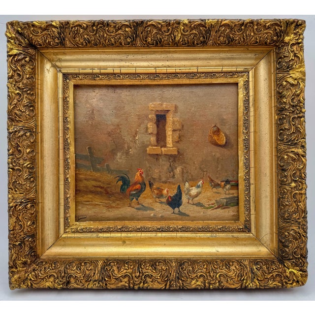 Jules Depierre French Farmyard Scene with Chickens, Oil on Panel, Late 19th Century For Sale - Image 4 of 11