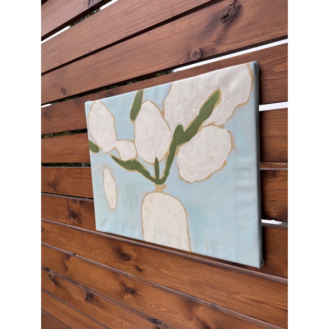 2020s Figurative Still Life Painting | Post-Impressionist Style Floral Art in Pastel Tones | 16x20 Inch Original Abstract Artwork For Sale - Image 5 of 5