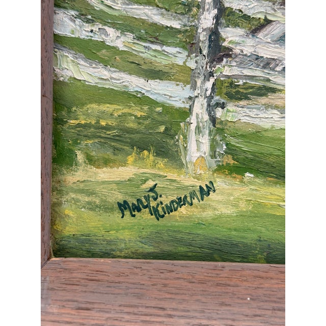 1970s Landscape Painting of River Beside a Tree & a White Broken Picket Fence, Signed Mary J. Kinderman For Sale In Nashville - Image 6 of 10