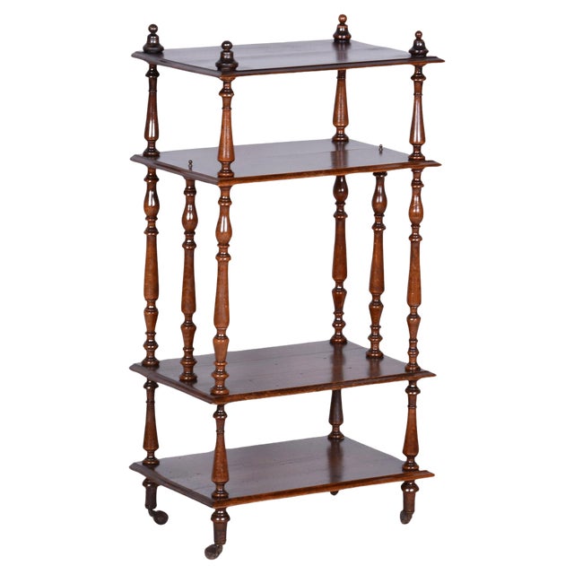 Biedermeier Shelf in Beech & Brass Wheels, France, 1880s For Sale