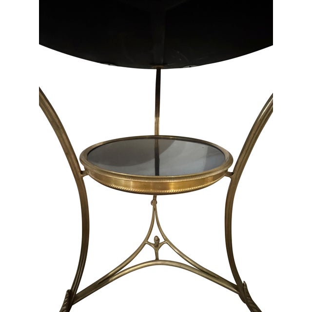 Neoclassical Early 20th Century French Directoire Round End Table Gueridon Brass with Black Marble Top For Sale - Image 3 of 18