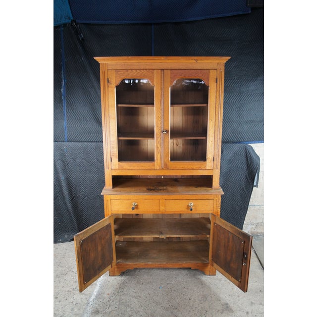 Early 20th Century Antique Oak Stepback Farmhouse Hutch Cupboard Pie Safe Kitchen Cabinet For Sale - Image 5 of 14