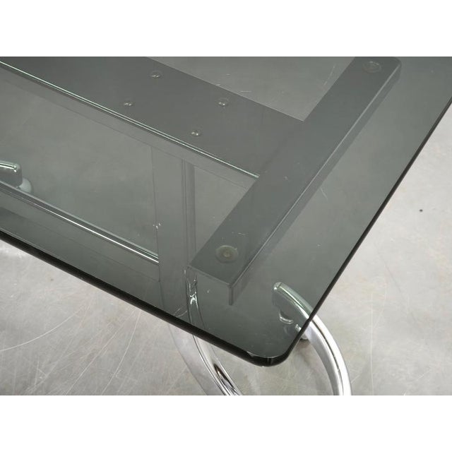 Vintage Italian Space Age Chrome and Smoked Glass Rolling Side Table, 1970s For Sale - Image 6 of 13