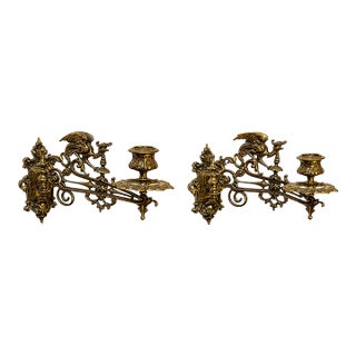 Antique Ornate Brass Piano Sconces - a Pair For Sale