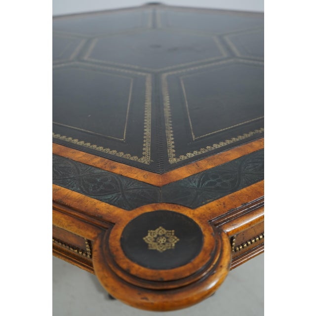 Maitland-Smith Hexagon Six-Drawer Leather Top Game Table For Sale - Image 9 of 17