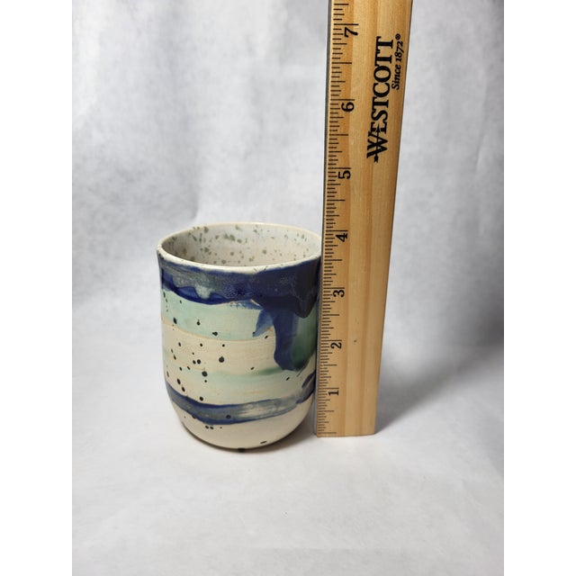 Cornflower Blue Vintage Biolina Italy Art Pottery Vase Splatter Drip For Sale - Image 8 of 8