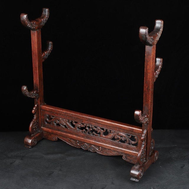 Huali Rosewood Carved Display Stand for Sword or Scroll For Sale In Los Angeles - Image 6 of 10