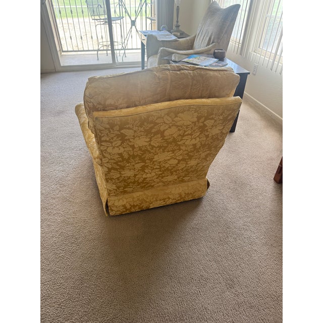 2000 - 2009 Jessica Charles Furniture Berkeley Swivel Rocker in Yellow Raw Silk Damask For Sale - Image 5 of 10
