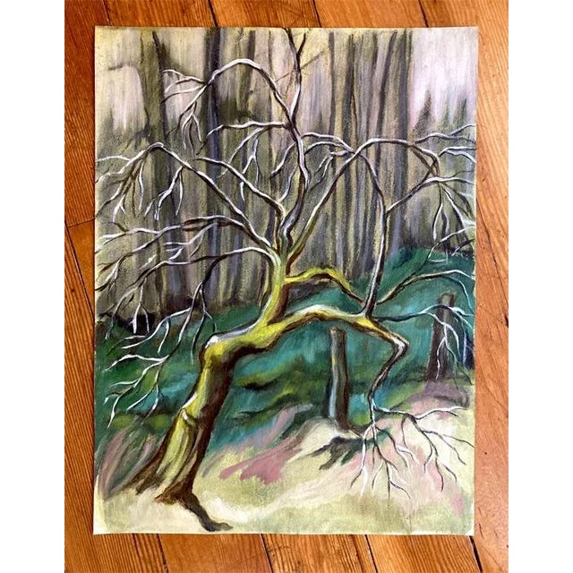 Contemporary Expressionist Style Landscape Oil Painting, "Winter Apple Tree" For Sale - Image 4 of 5