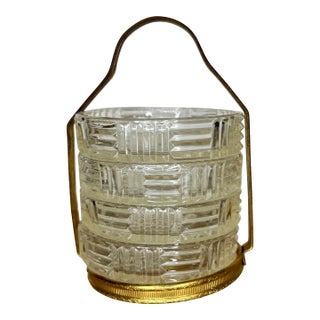 1950s Mid Century Brass Handled Condiment Server With Starburst Pressed Glass Inserts, Set of Four For Sale