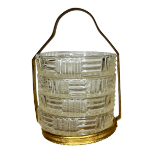 1950s Mid Century Brass Handled Condiment Server With Starburst Pressed Glass Inserts, Set of Four