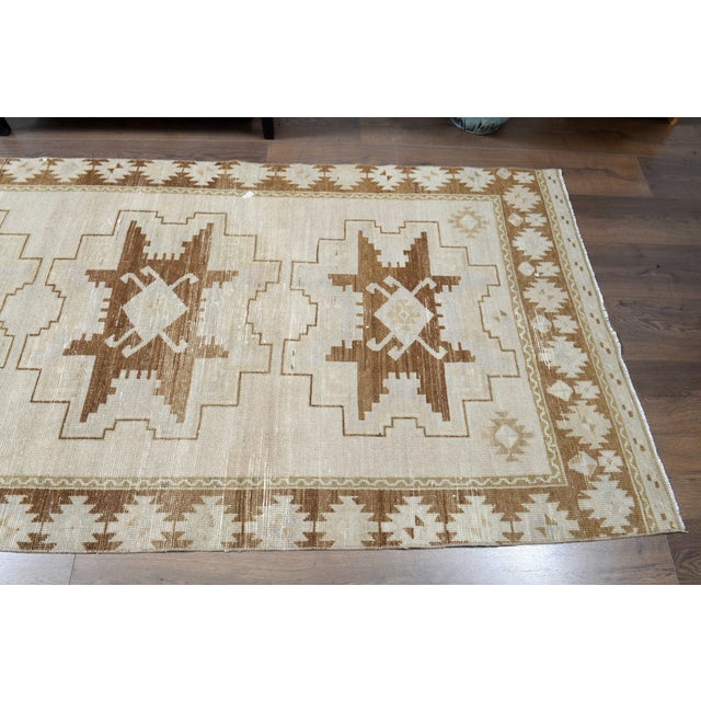 1970s Vintage Handmade Wool Cotton Beige Runner Rug For Sale - Image 10 of 11