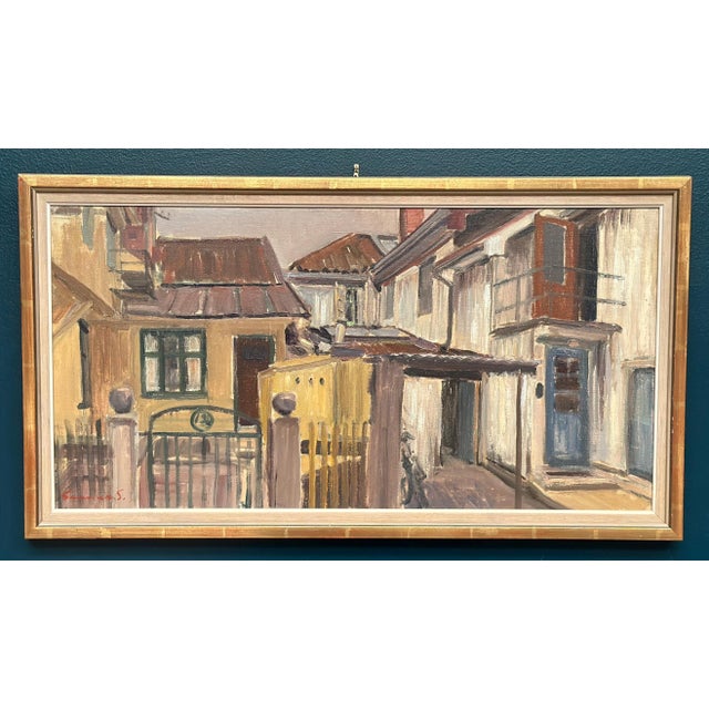 Original Swedish Oil on Canvas – “Urban Street” by Gunnar Svensson – Vintage & Framed – 44 × 80 cm (17.3" × 31.5") A...