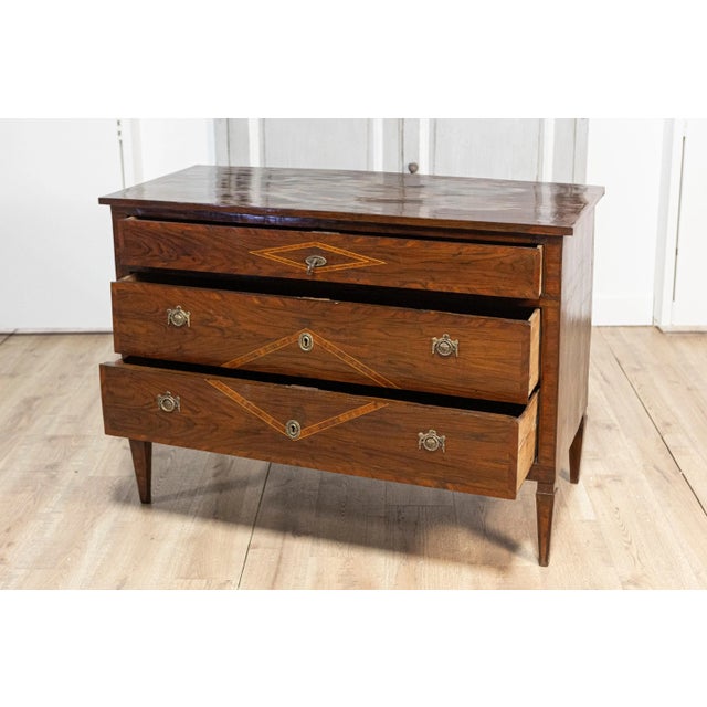 Italian Neoclassical 18th Century Walnut, Mahogany and Ash Three-Drawer Chest For Sale - Image 12 of 12